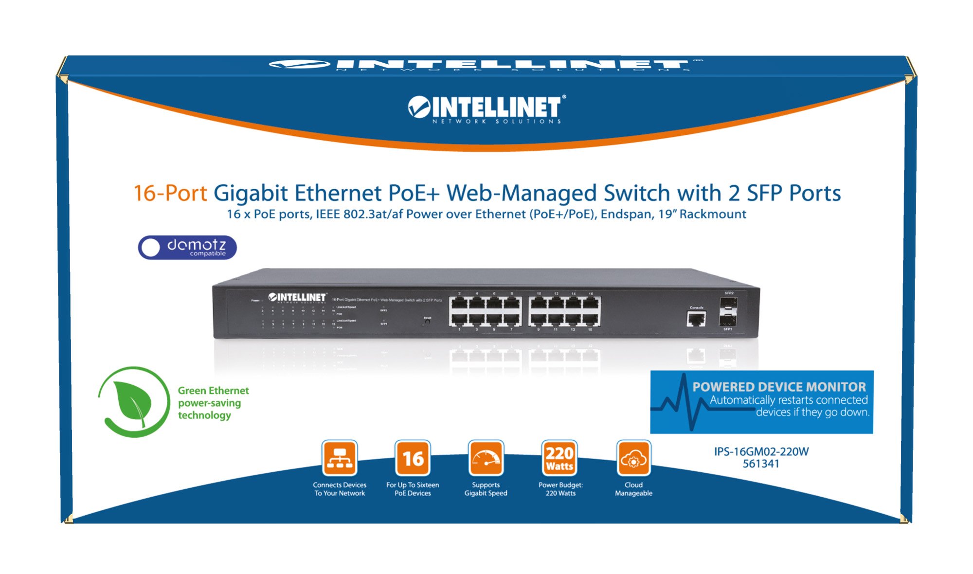Switch 16 Porte Gigabit Ethernet PoE+ Web Managed con 2 Porte SFP INTELLINET - immagine 9