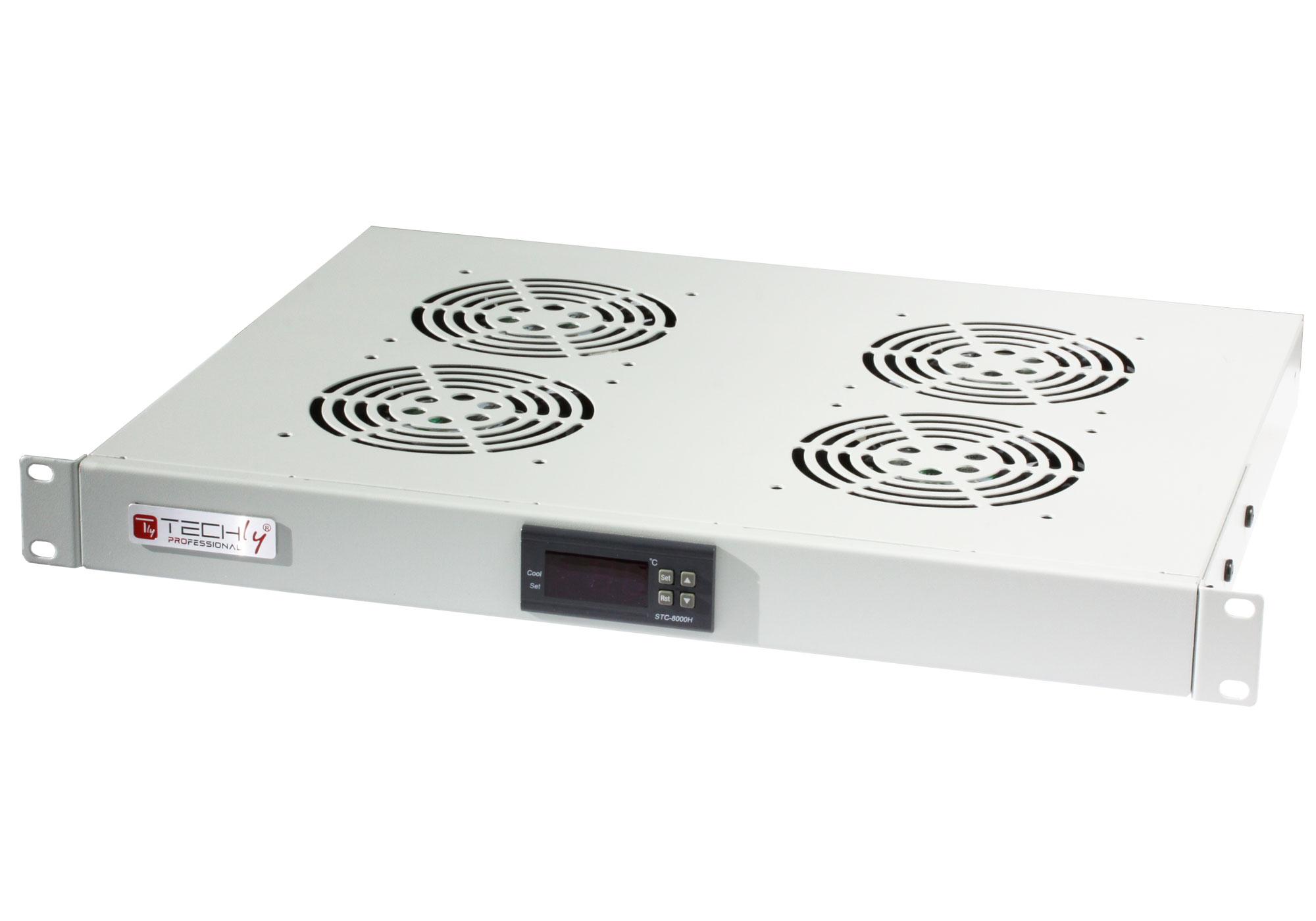 Gruppo 4 Ventole 1U per Rack 19'' con Termostato LED Grigio TECHLY PROFESSIONAL