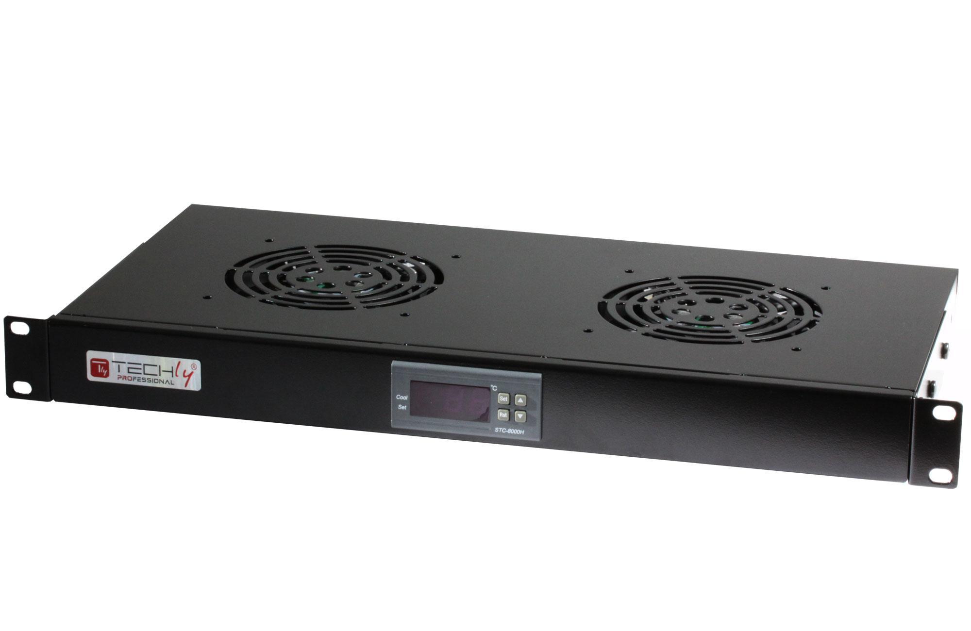 Gruppo 2 Ventole 1U per Rack 19'' con Termostato LED Nero TECHLY PROFESSIONAL
