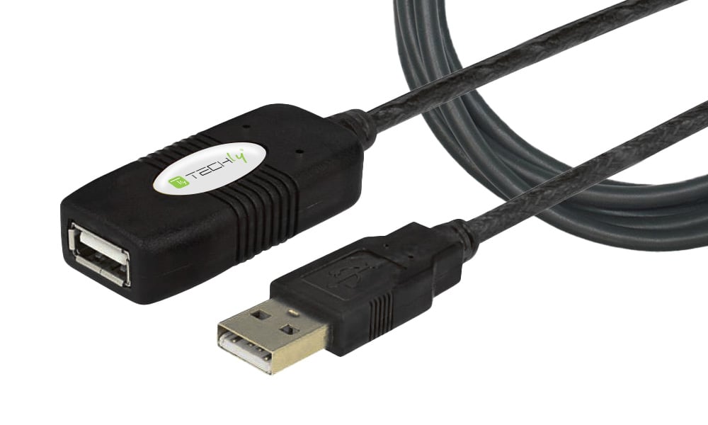Cavo Prolunga Attivo Extender USB Hi Speed Estensore di Segnale 10m Nero TECHLY