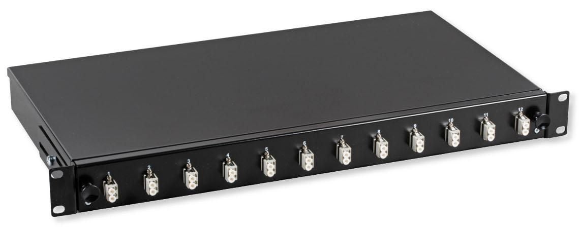 Cassetto Ottico 19'' con 12 bussole LC Duplex Multimodale OM2 Nero INTELLINET