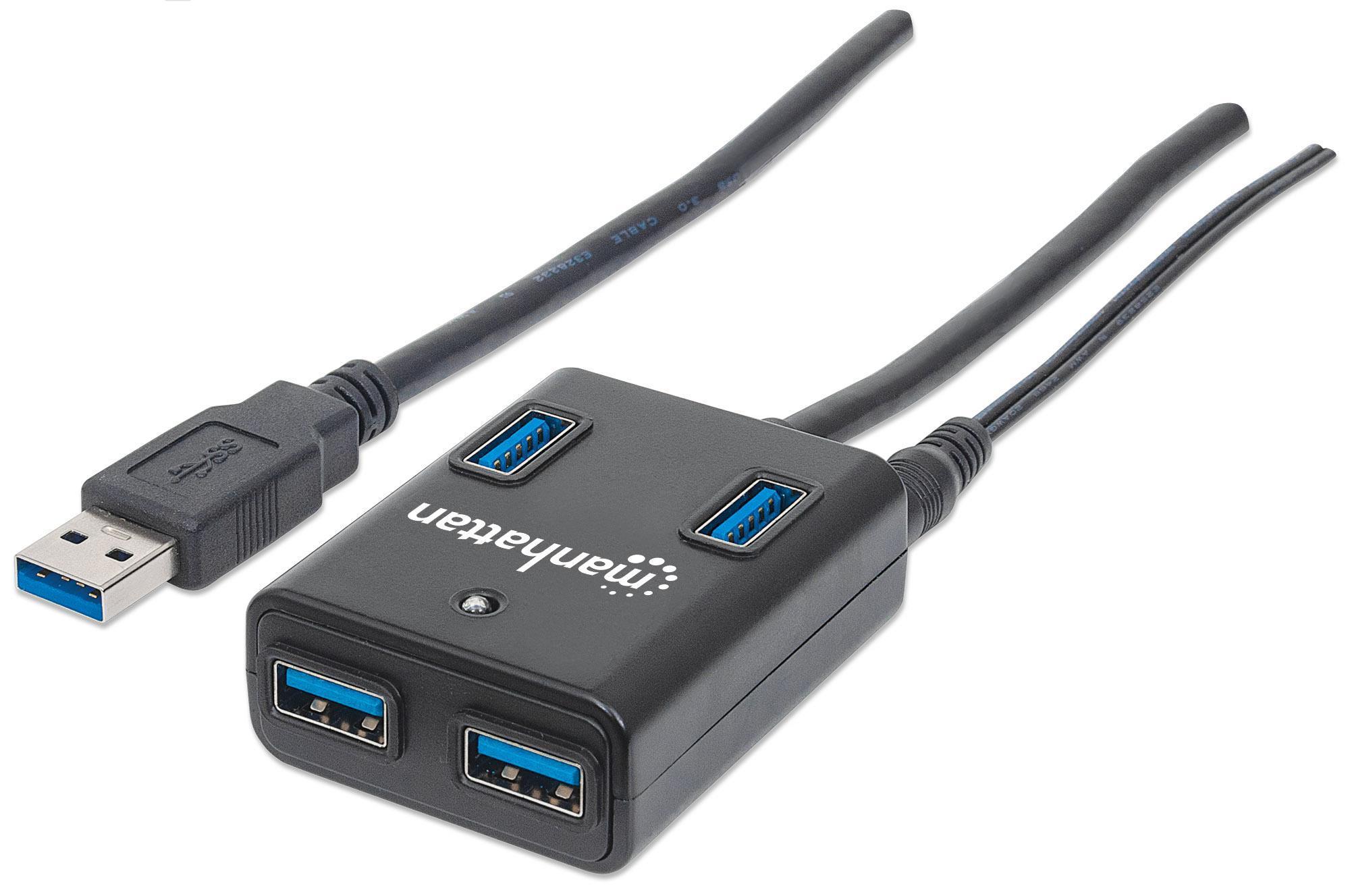Hub USB 3.0 4 Porte con Alimentatore 5V 3A Nero MANHATTAN