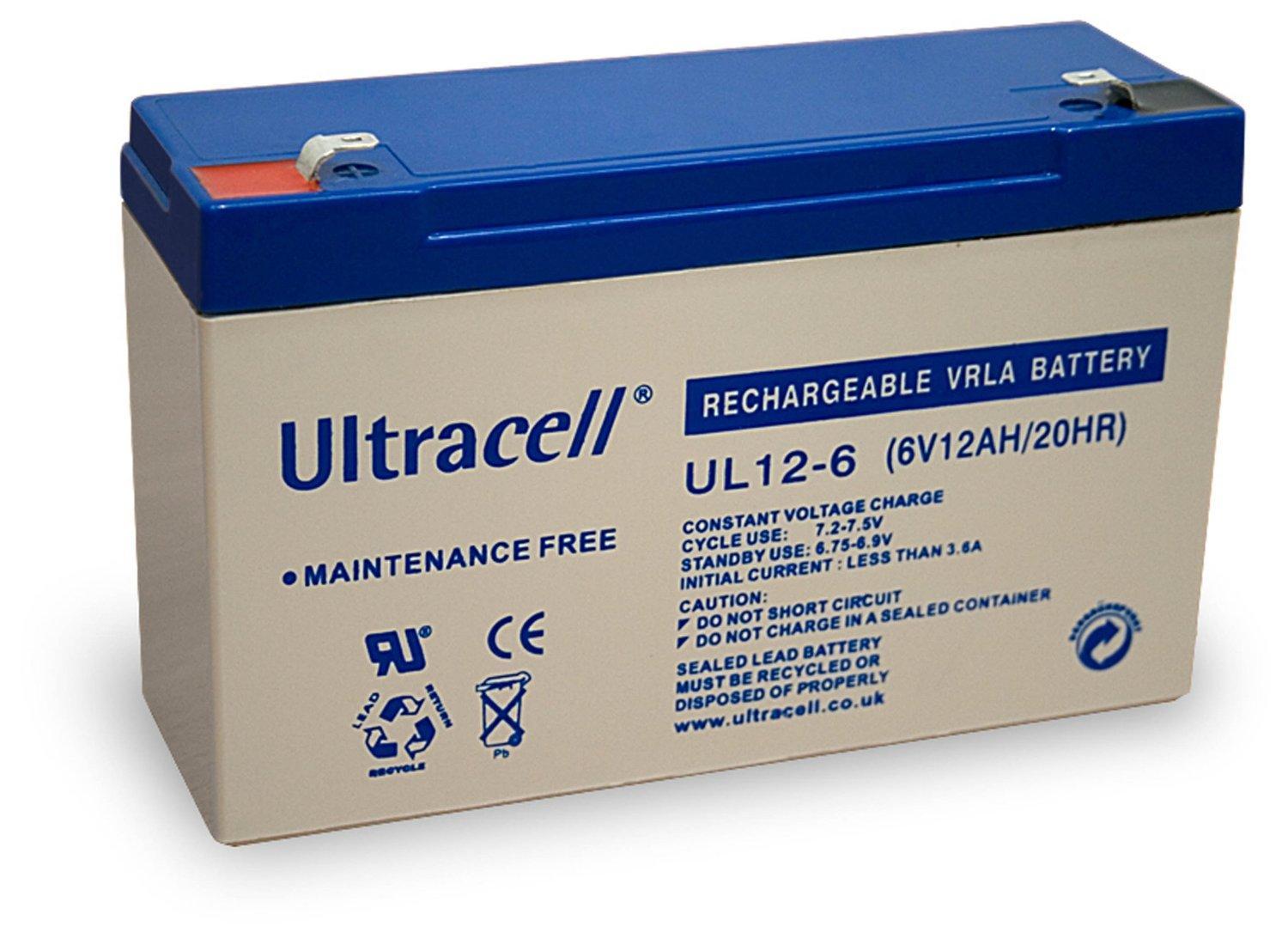 Batteria Ricaricabile 6V 12Ah, Ultracell UL12-6(Faston 187 - 4.8 mm) ULTRACELL