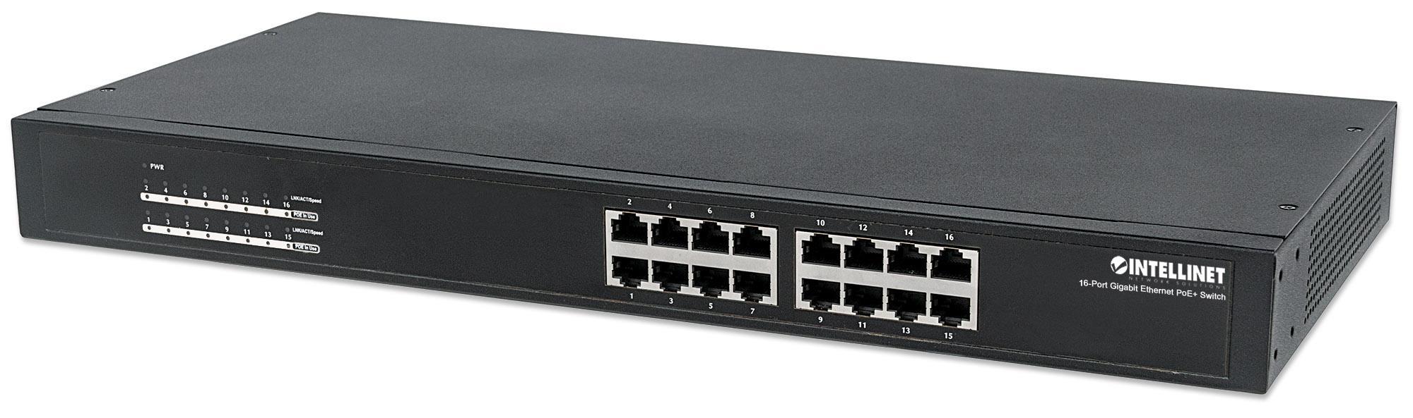 Switch Gigabit 16 Porte Ethernet PoE+ Nero INTELLINET