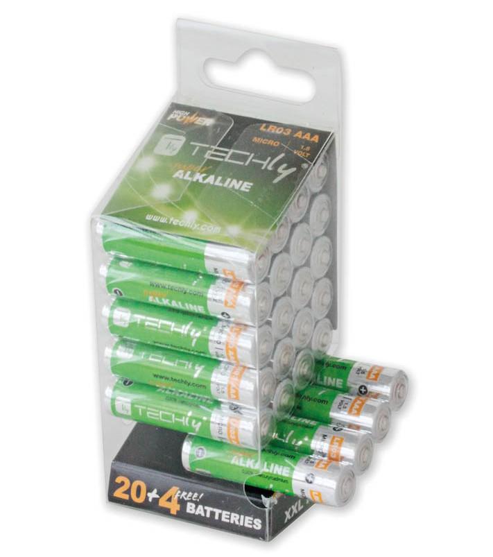 Multipack 24 Batterie High Power Mini Stilo AAA Alcaline LR03 1,5V TECHLY