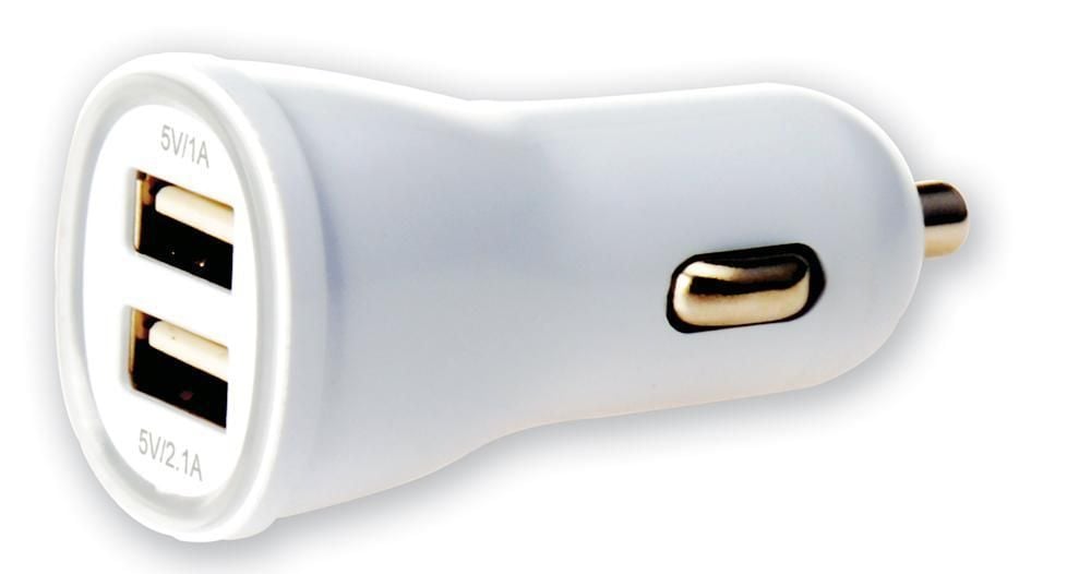 Caricatore da Auto Universale 2 Porte USB 5V 1A&2.1A Bianco TECHLY