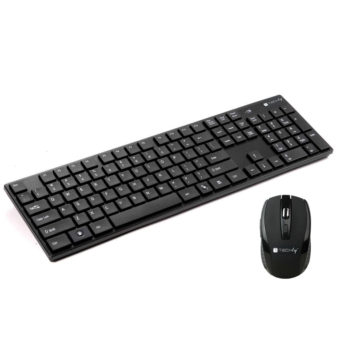 Kit Tastiera Standard e Mouse Wireless 2.4GHz Nero TECHLY