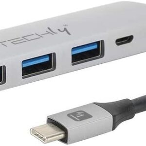 Hub USB-C&trade; SuperSpeed 4 Porte USB3.0 con PD, Alluminio TECHLY
