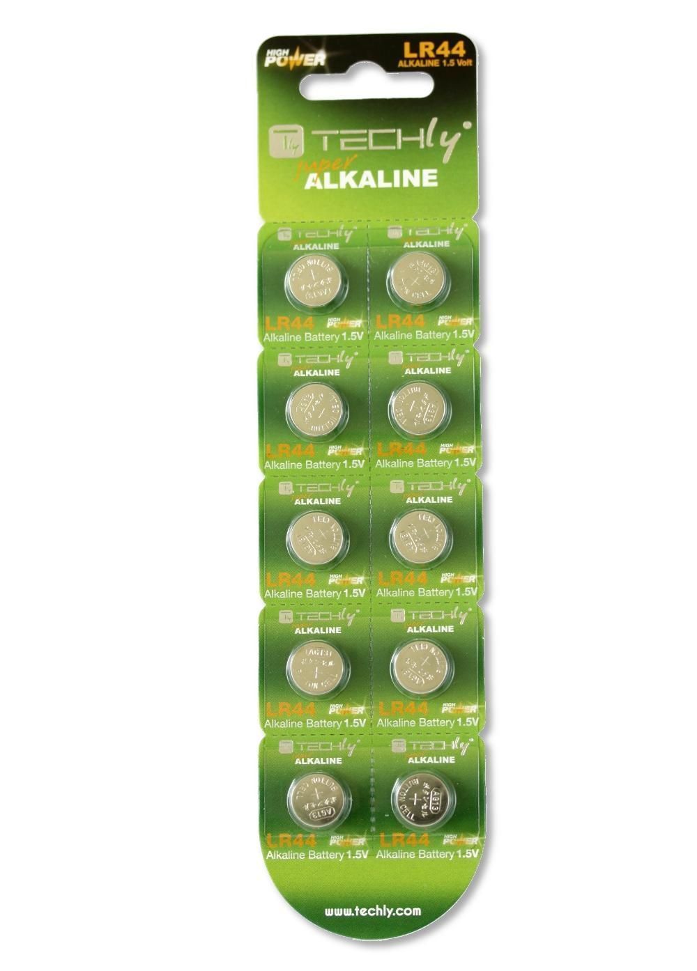 Set 10 Batterie a Bottone Alcaline AG13 LR44 A76 GP76A 357 TECHLY