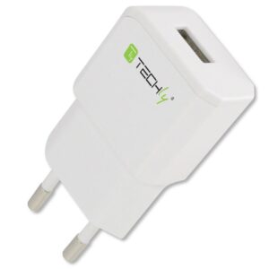 Alimentatore da Rete Italiana 1 porta USB 5V/2.1A Bianco TECHLY