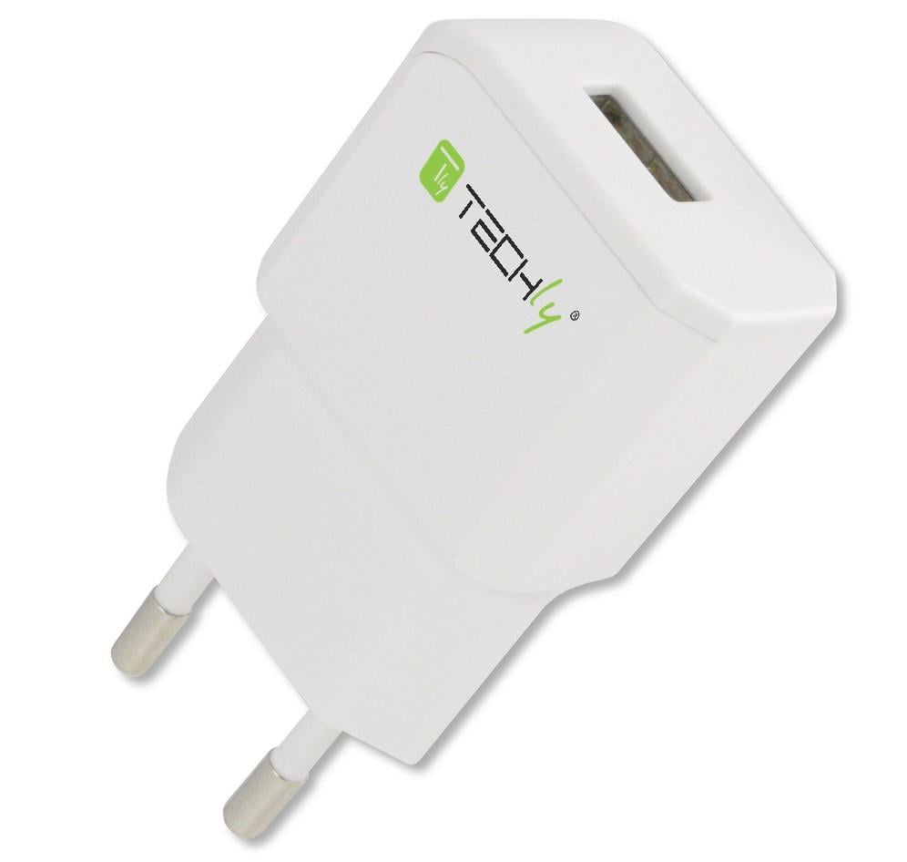 Alimentatore da Rete Italiana 1 porta USB 5V/2.1A Bianco TECHLY