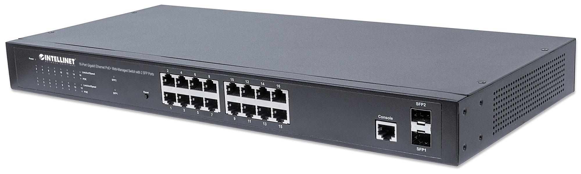 Switch 16 Porte Gigabit Ethernet PoE+ Web Managed con 2 Porte SFP INTELLINET