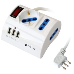 Multipresa da Tavolo 3 Posti con Porte USB TECHLY