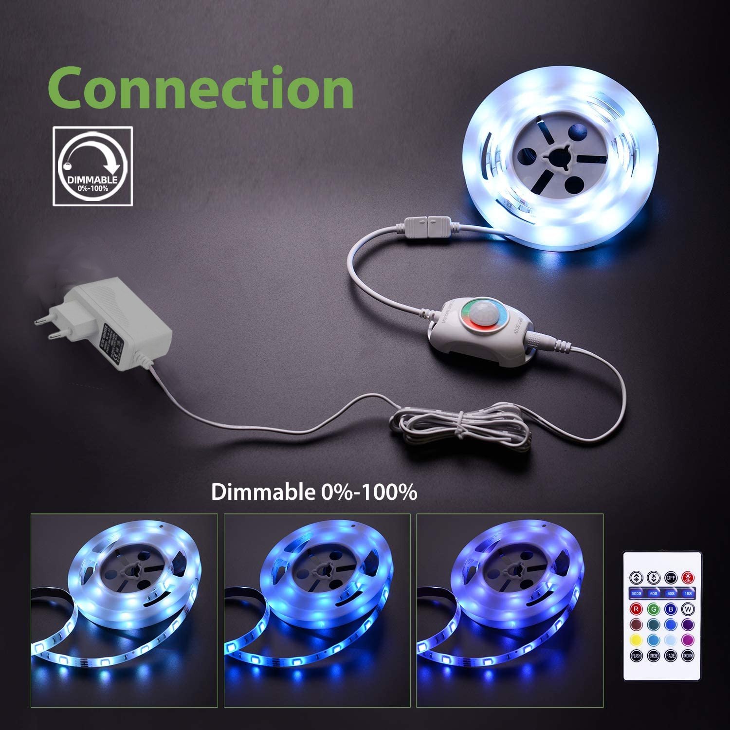 Striscia LED RGB Multicolore con Sensore di Movimento Telecomando 1,5m TECHLY - immagine 9