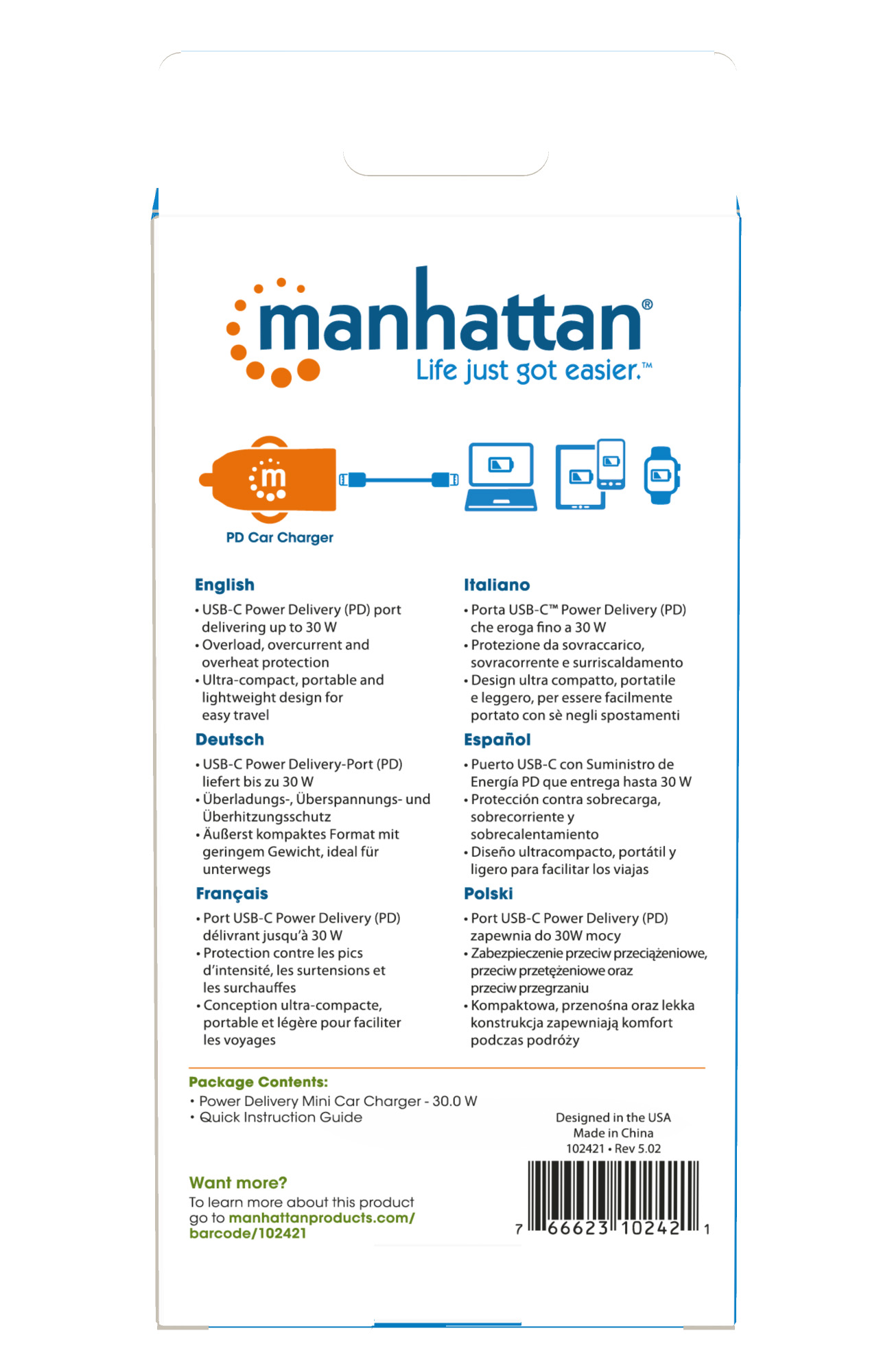Mini caricabatteria da auto Power Delivery 30W MANHATTAN - immagine 10
