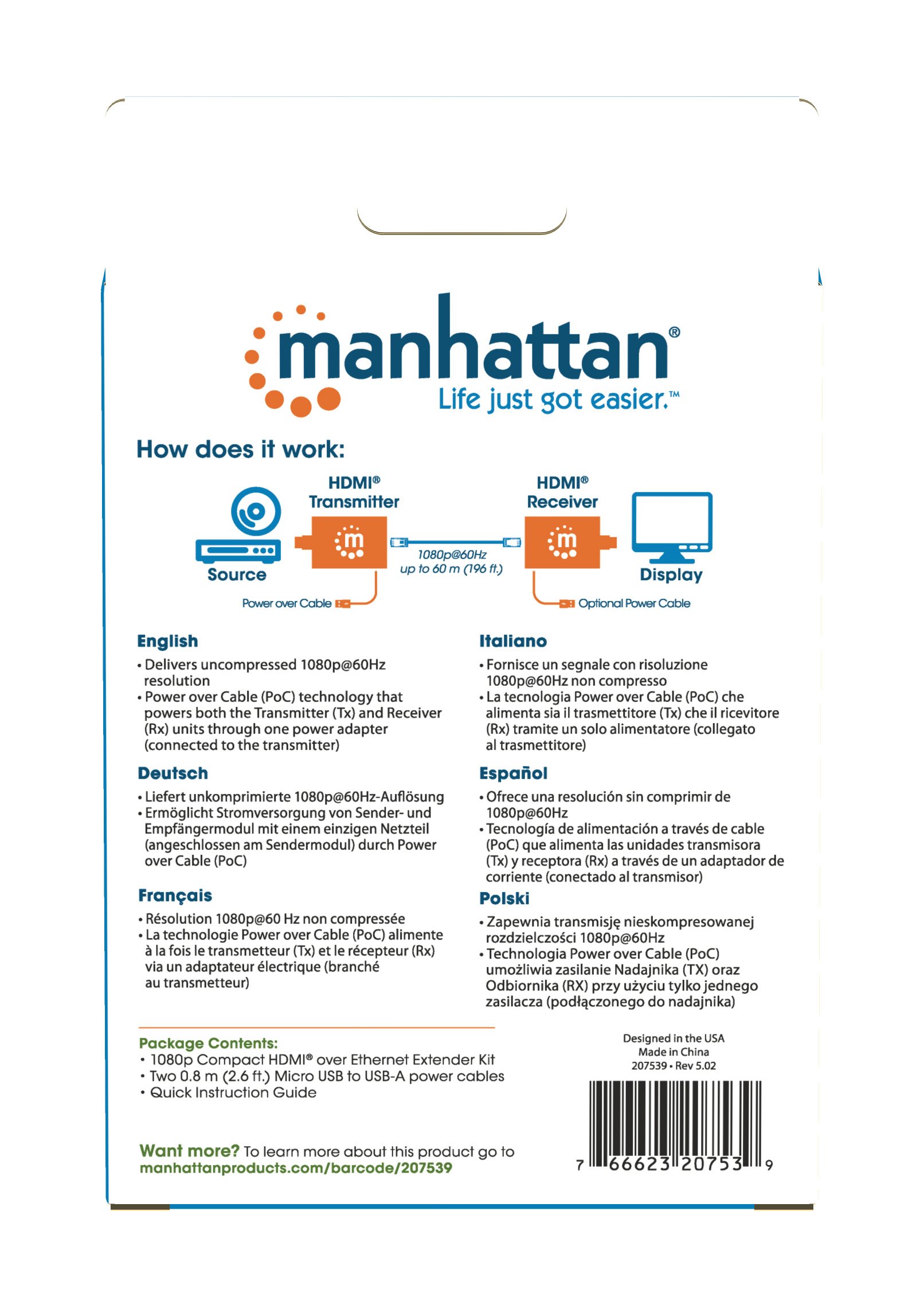 Extender HDMI Over Ethernet 1080p Compatto Nero MANHATTAN - immagine 9