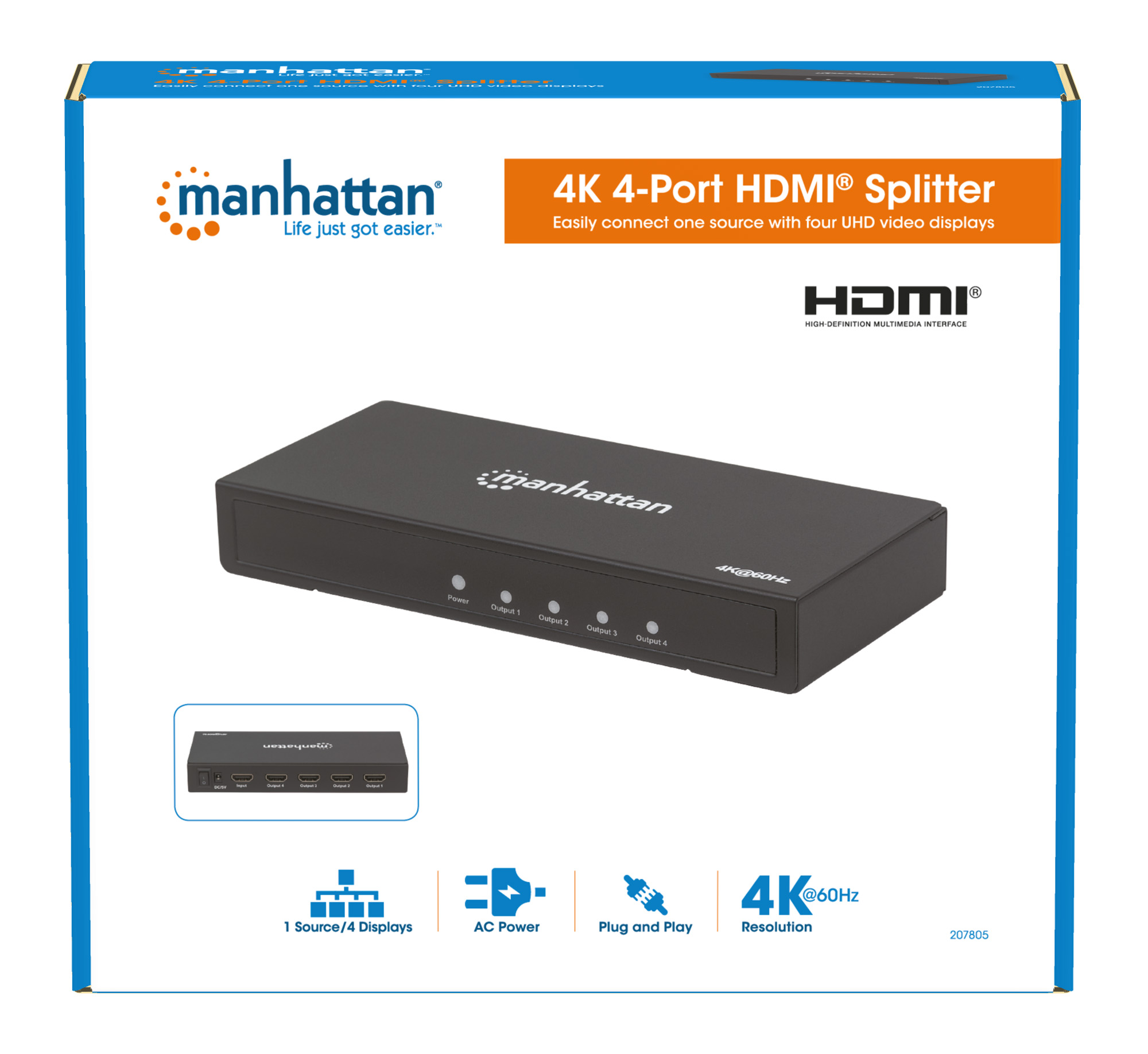 Splitter HDMI 2.0 4K UHD 3D 4 vie MANHATTAN - immagine 10