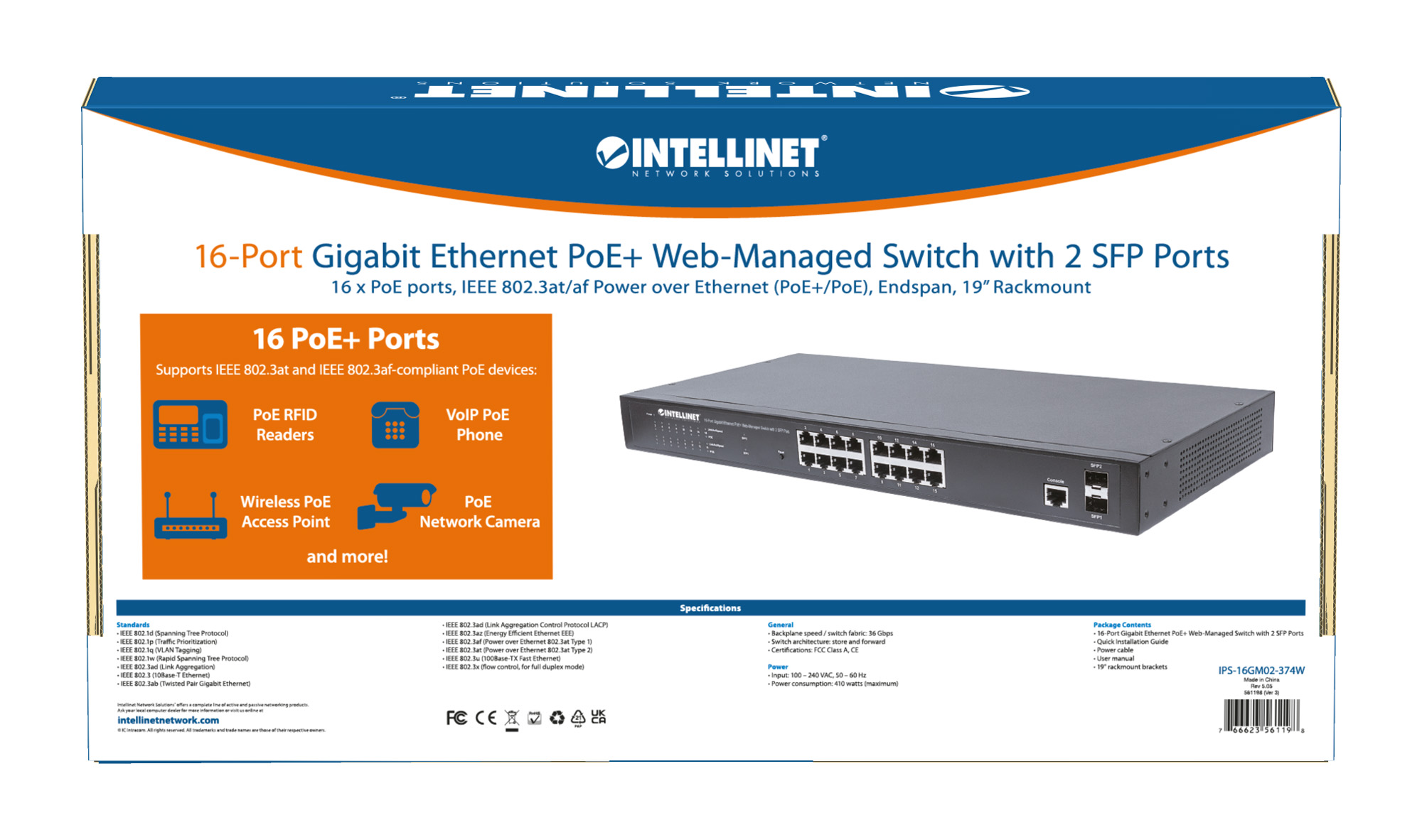 Switch Gigabit Ethernet 16 Porte PoE+ Web-Managed con 2 porte SFP INTELLINET - immagine 10