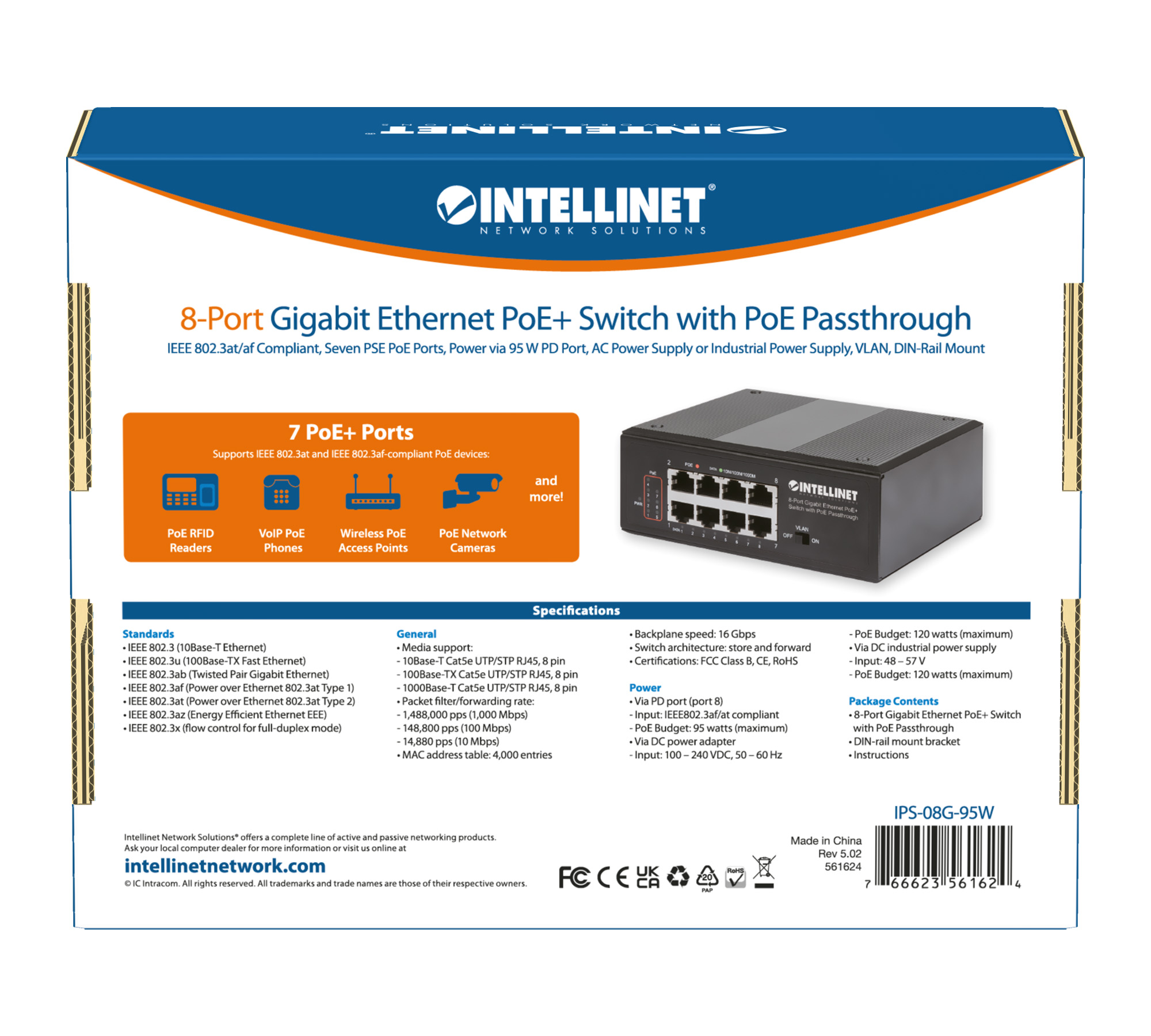 Switch Ethernet Gigabit 8 porte PoE+ con PoE Passante INTELLINET - immagine 9