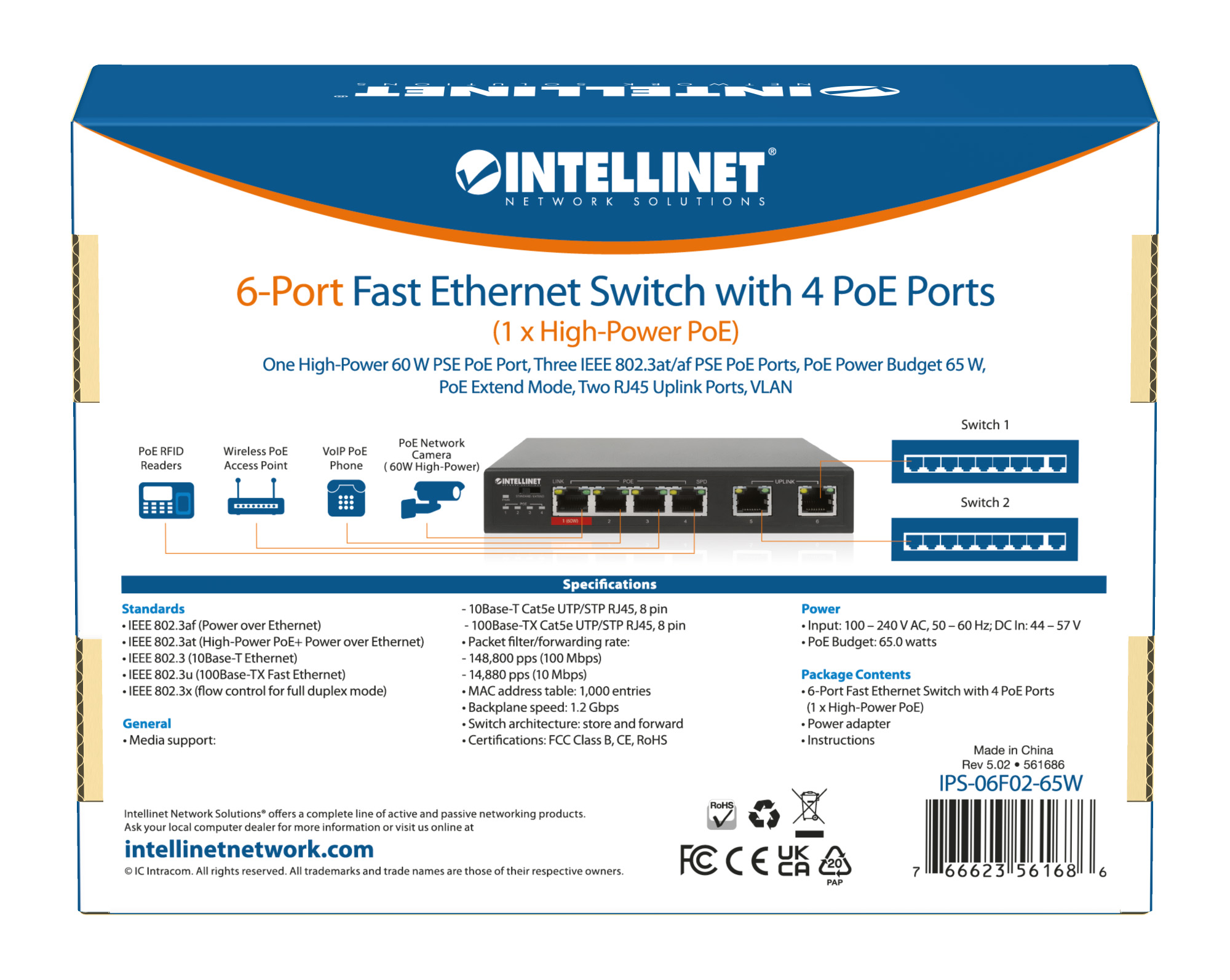 Fast Ethernet Switch a 6 porte con 4 porte PoE (1 x High-Power PoE) INTELLINET - immagine 10