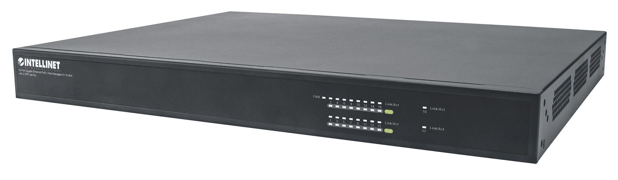 Switch AV Gigabit Ethernet PoE+ a 16 porte 2 SFP INTELLINET