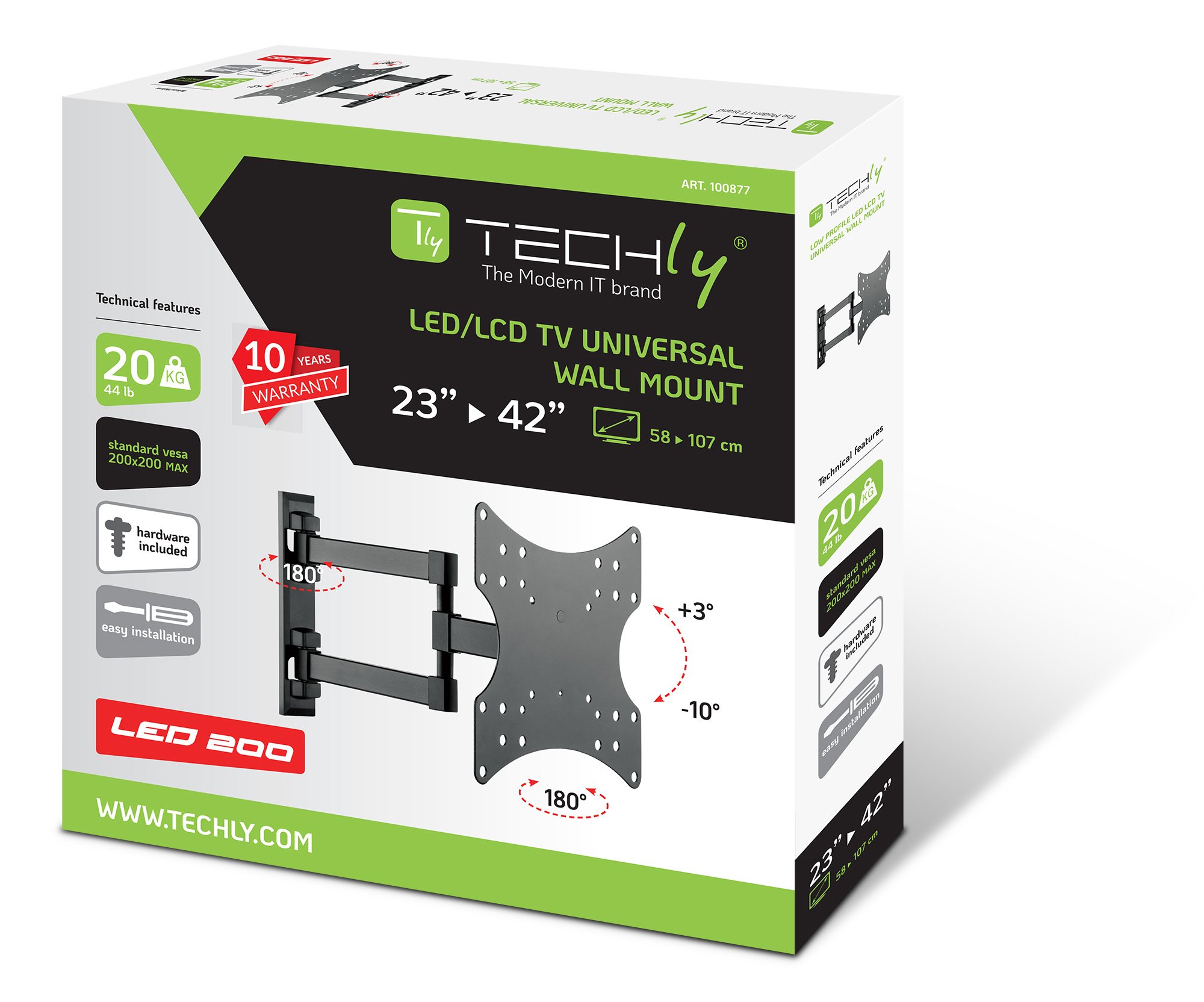 Supporto a Muro per TV LED LCD 23-42'' Inclinabile 3 Snodi Nero TECHLY - immagine 2