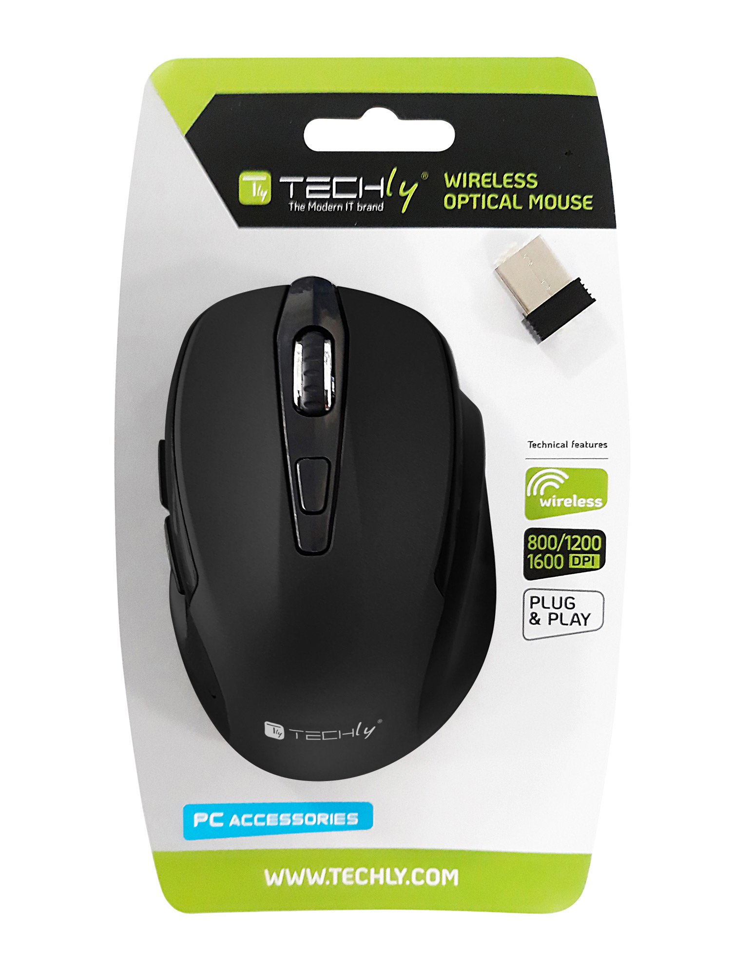 Mouse Ottico Wireless 1600dpi Blister Nero TECHLY - immagine 2