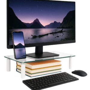 Stand da Scrivania Regolabile Vetro Trasparente per Monitor Notebook TECHLY