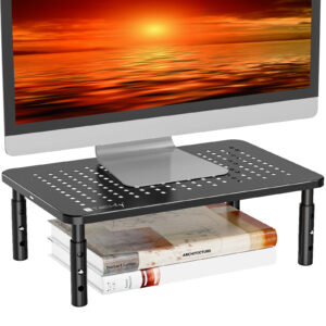 Supporto per Monitor Ergonomico Regolabile con 3 Altezze in Metallo Nero TECHLY