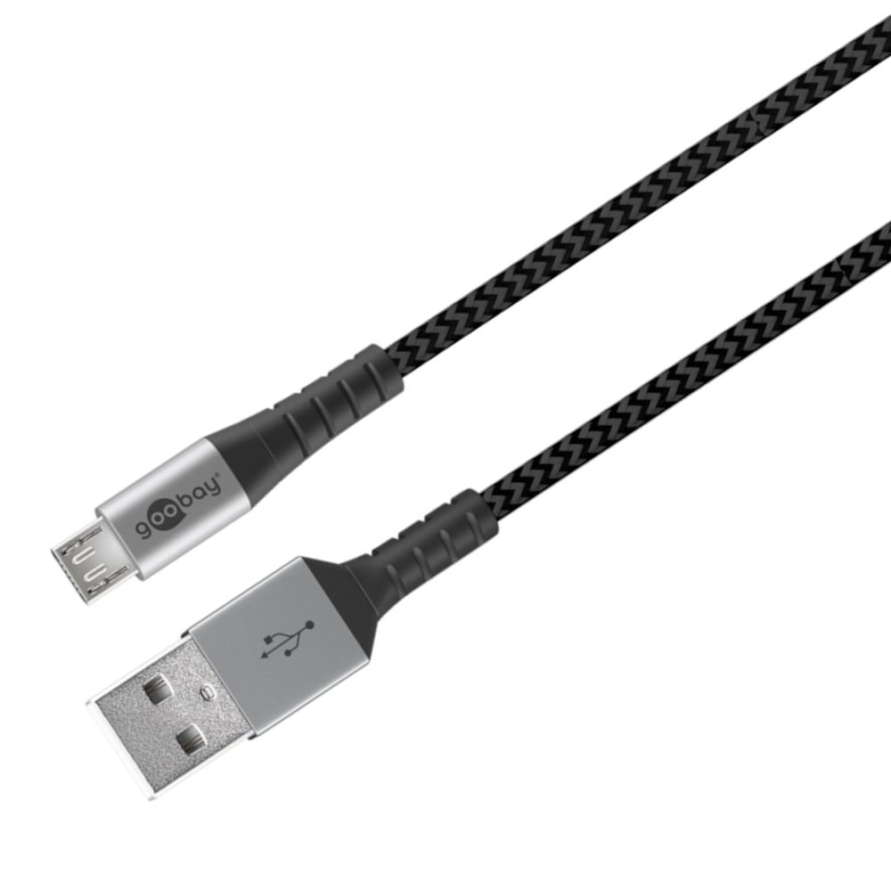 Cavo Micro USB Guaina Intrecciata USB2.0 A M/MicroB M 1m Nero/Silver GOOBAY