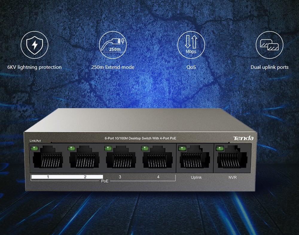 Switch Desktop 6 porte 10/100M con 4 Porte PoE 63W TEF1106P4-63W TENDA - immagine 2