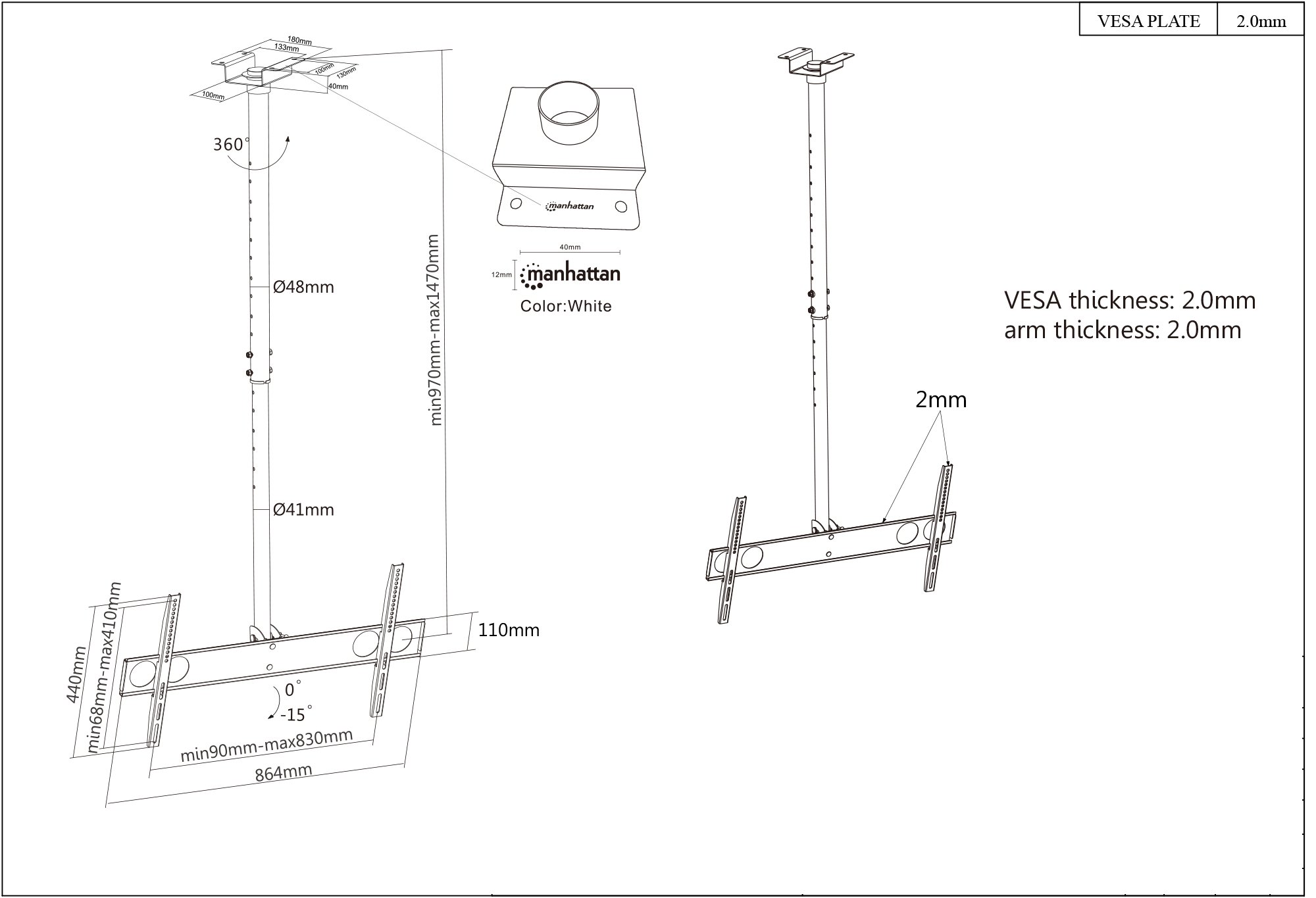 Supporto universale a soffitto per TV LED/LCD 37-70'' MANHATTAN - immagine 3
