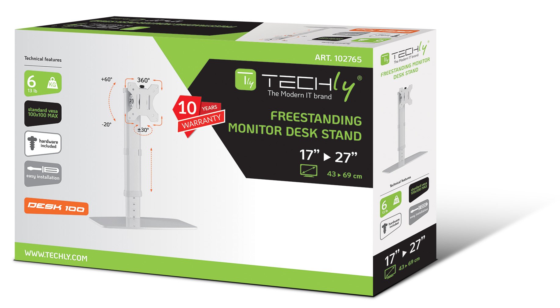 Supporto da Tavolo Stand per Monitor 17-27'' con Base TECHLY - immagine 2