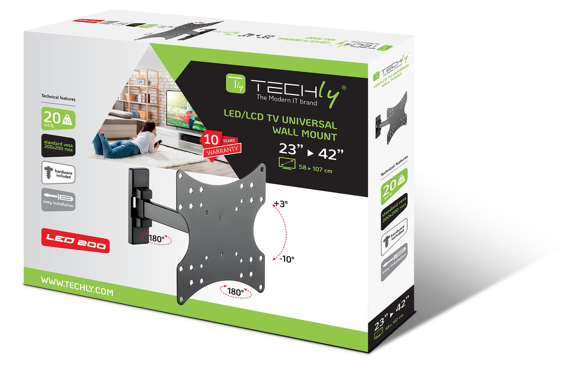 Supporto a muro per TV LED LCD 23 - 42'' inclinabile 2 snodi nero TECHLY - immagine 2