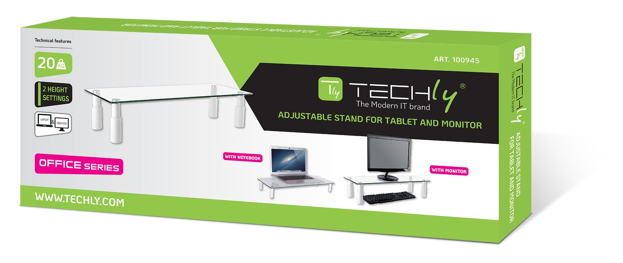 Stand da Scrivania Regolabile Vetro Trasparente per Monitor Notebook TECHLY - immagine 2