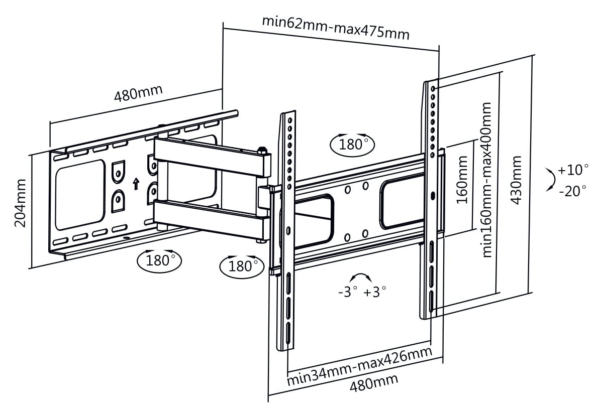 Supporto a Muro Universale Full-Motion per TV 32-55'' MANHATTAN - immagine 3