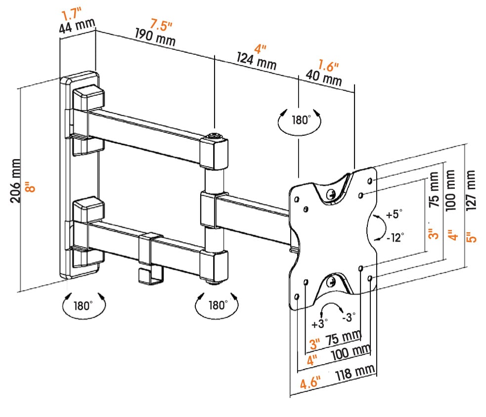 Staffa a Muro per LCD 13-27'' Universale e Snodabile MANHATTAN - immagine 3