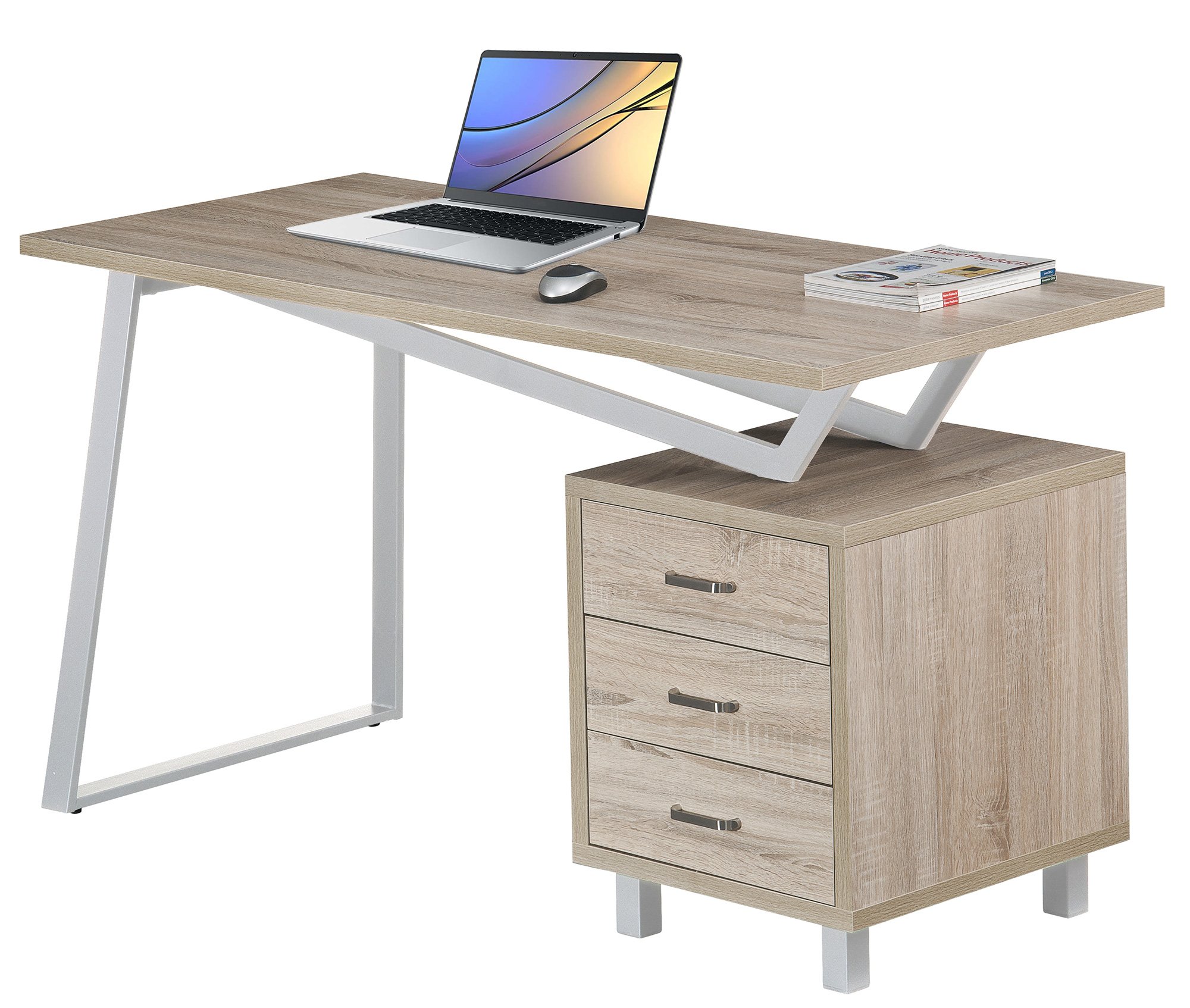 Scrivania per Computer dal Design Moderno con Tre Cassetti Quercia TECHLY - immagine 2