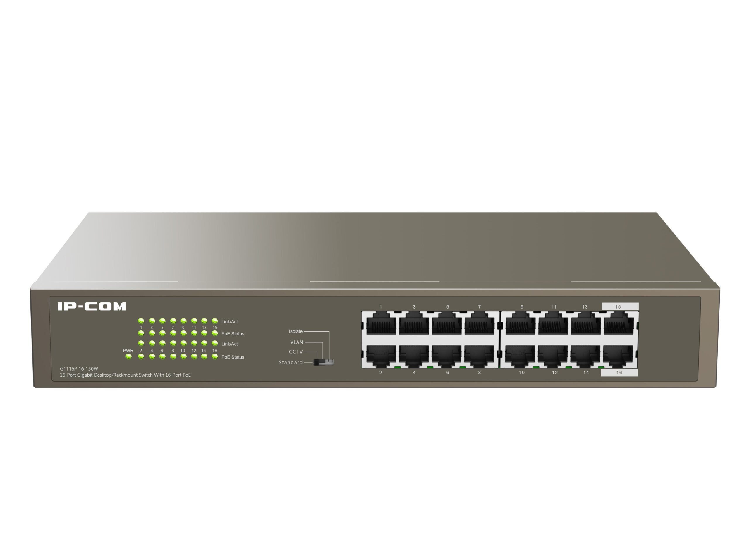 Switch 16 Porte Gigabit Desktop/Rack con 16 porte PoE+ IP-COM - immagine 2