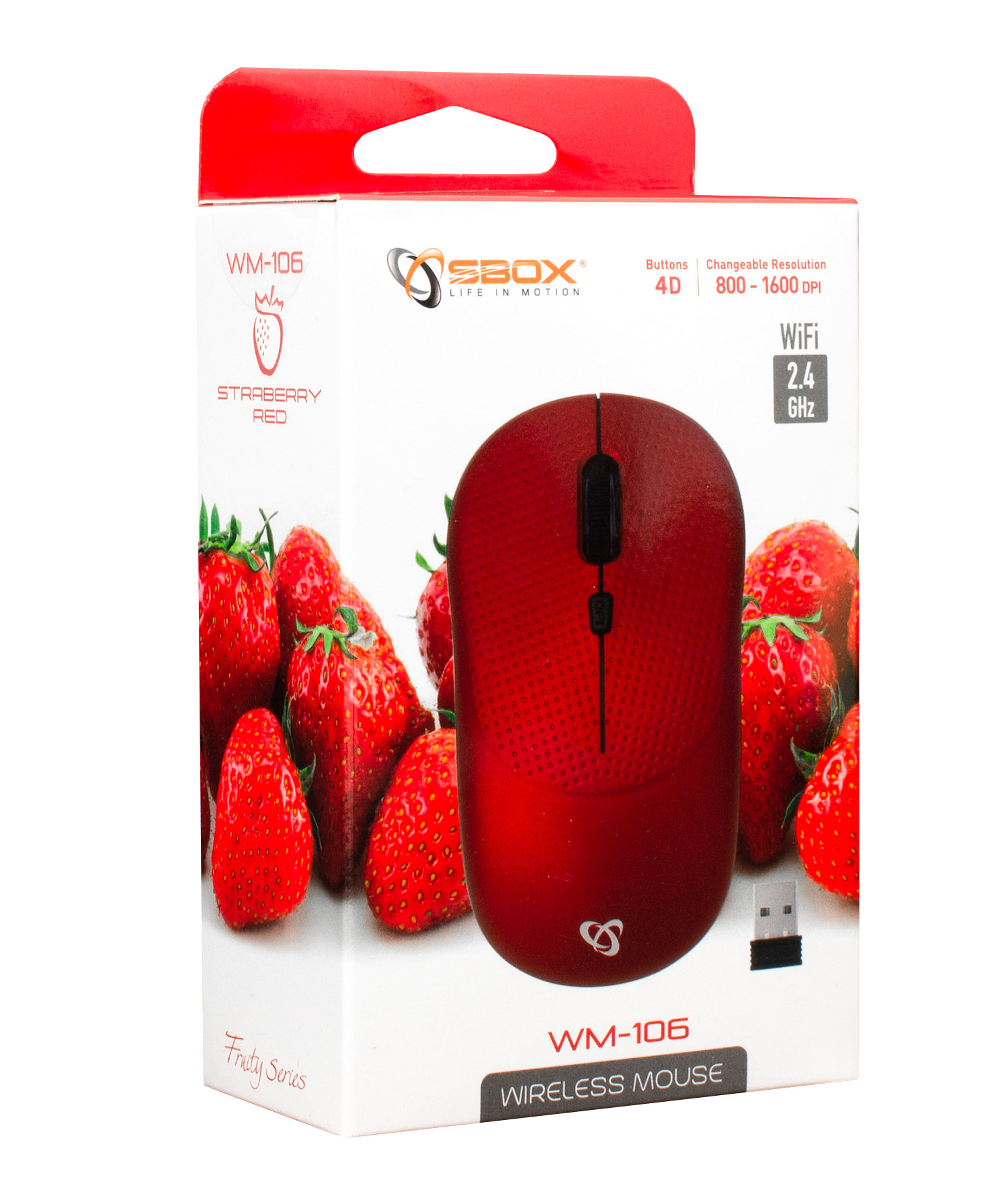 Mouse Wireless 1600dpi WM-106R Strawberry Rosso SBOX - immagine 2