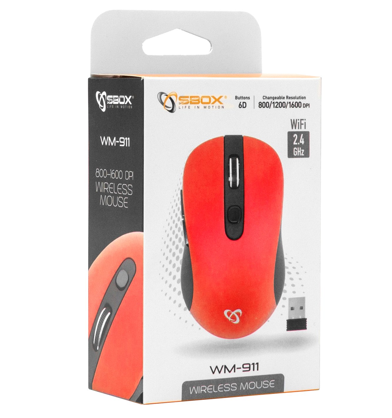 Mouse Wireless 1600dpi WM-911 Rosso SBOX - immagine 2
