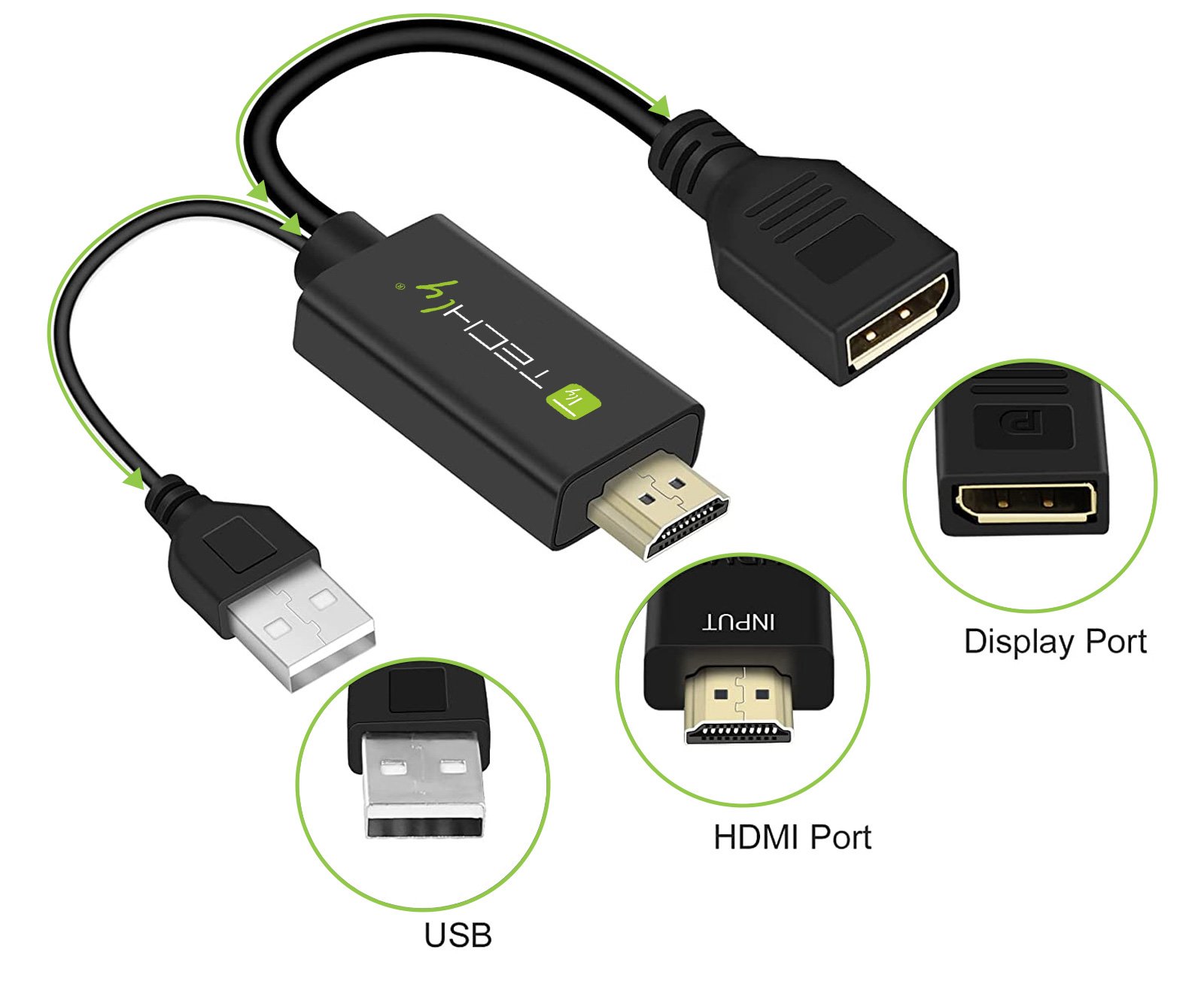 Adattatore Convertitore da HDMI&trade; a Displayport con USB 4K 30Hz TECHLY - immagine 2