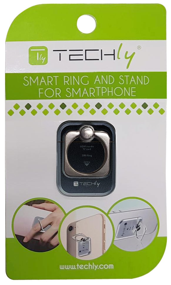 Anello e Supporto per Smartphone Nero TECHLY - immagine 2
