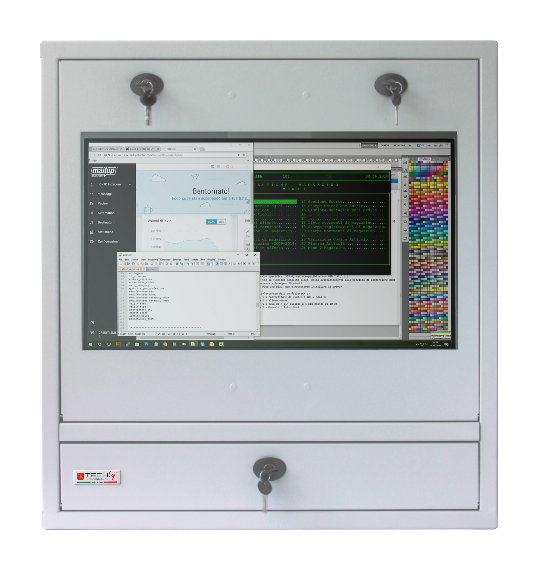 Armadio di sicurezza per PC, monitor LCD e tastiera Grigio TECHLY PROFESSIONAL - immagine 2