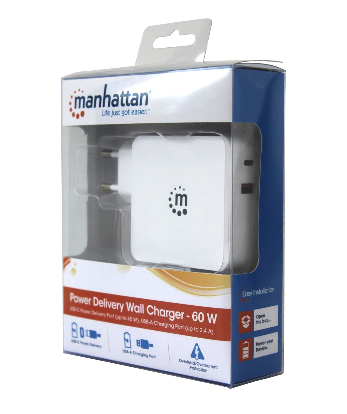 Alimentatore 60W USB con Cavo USB-C Bianco MANHATTAN - immagine 2