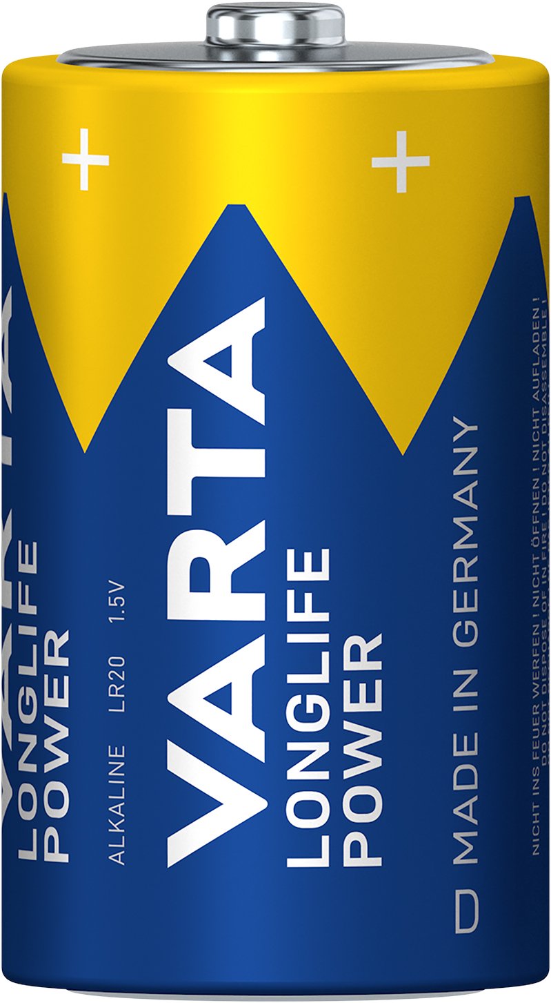 Blister 2 Batterie 1.5V Longlife Power Alcalina D Torcia VARTA - immagine 2
