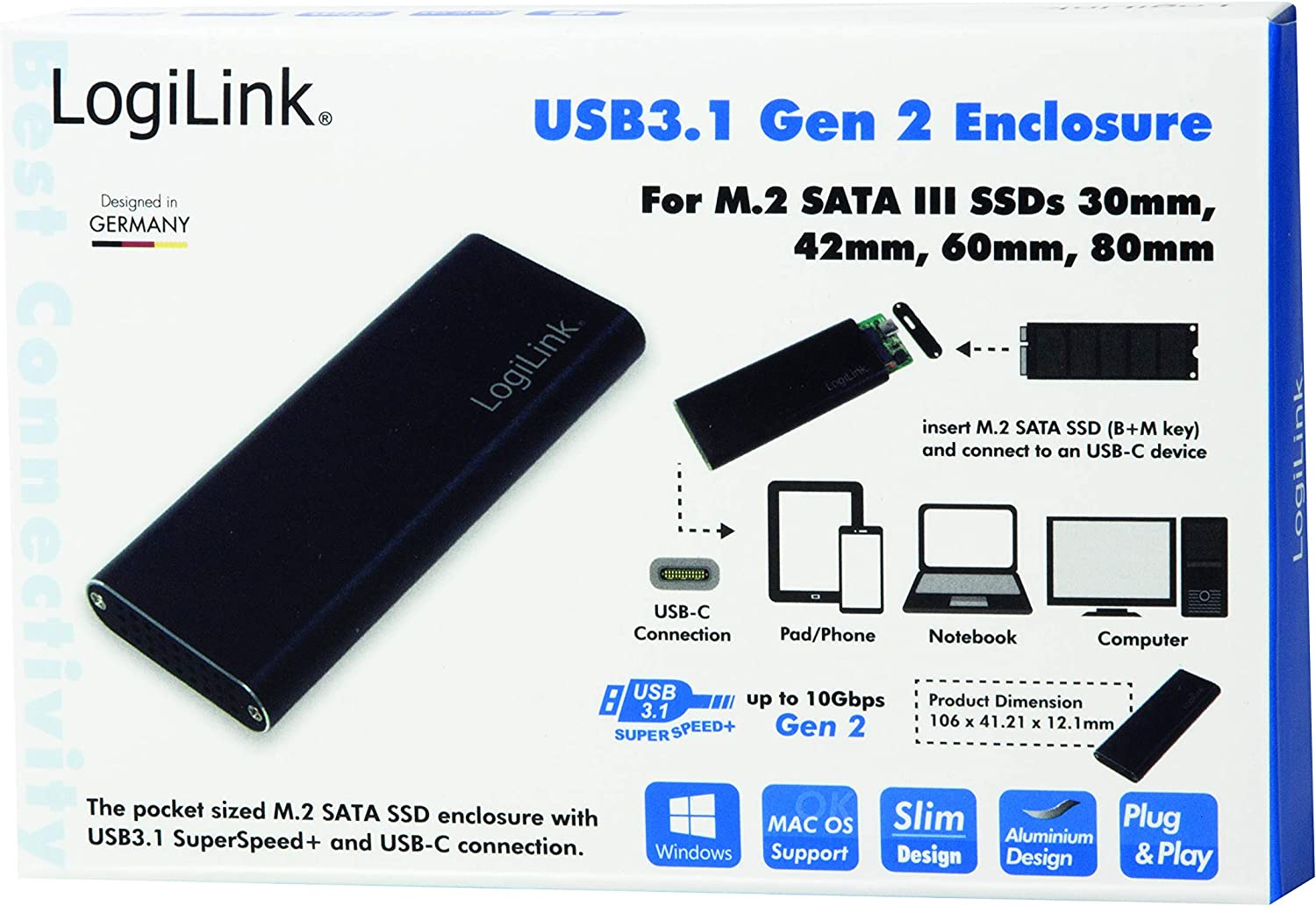 Box Esterno USB3.1 Gen 2 per SSD SATA M.2 LOGILINK - immagine 2
