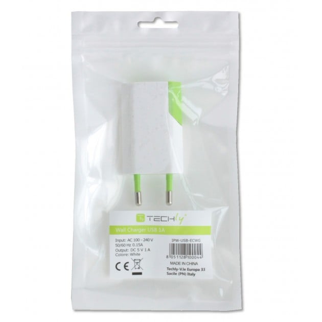 Caricatore USB 1A Compatto Spina Europea Bianco/Verde TECHLY - immagine 2