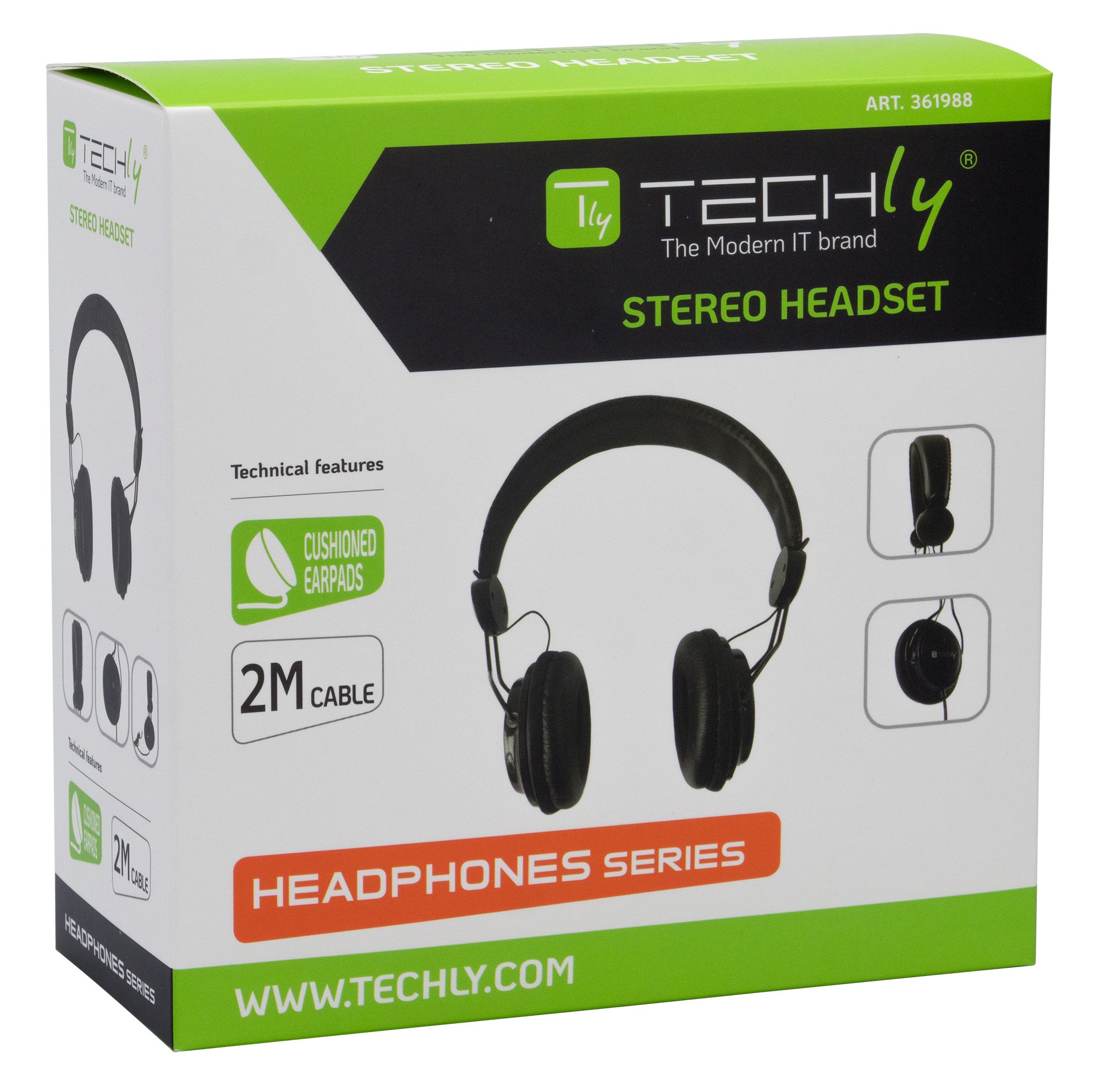 Cuffia Stereo con Auricolari ed Archetto Imbottiti TECHLY - immagine 2
