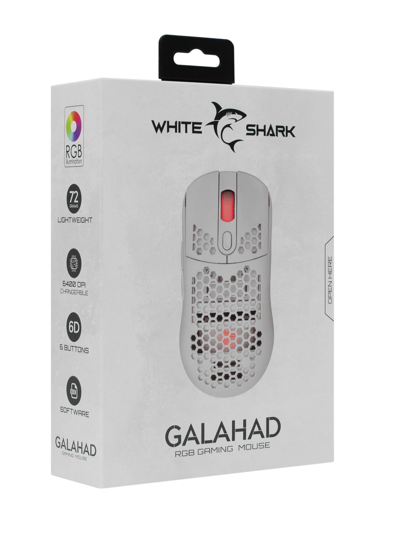 Gaming Mouse Galahad RGB 6400 6D dpi bianco WHITE SHARK - immagine 2